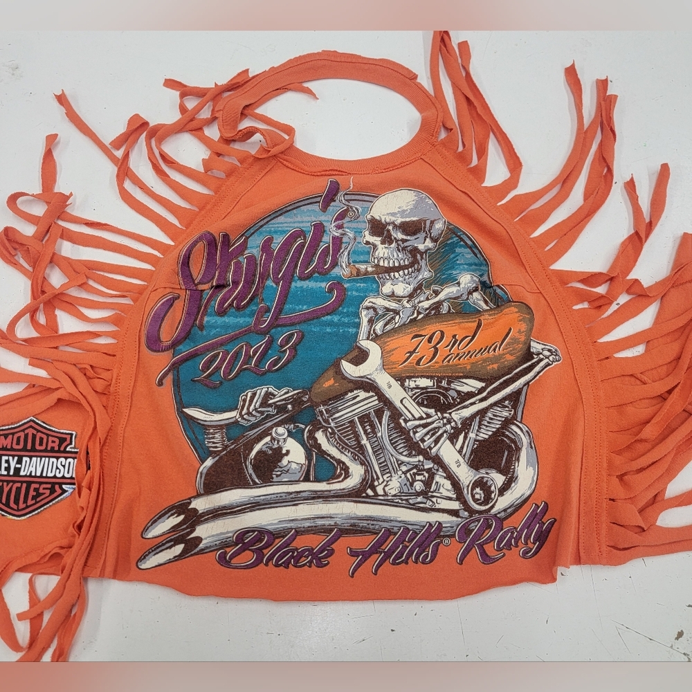 Harley Davidson Sturgis Rally Fringe Halter Top Upcycled - Picture 7 of 7